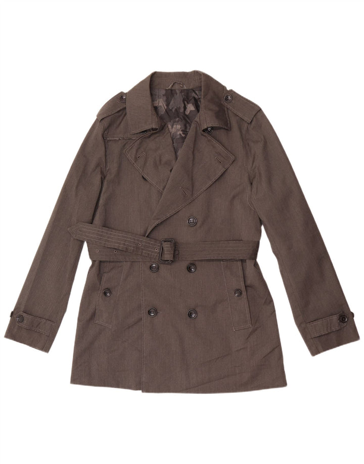 Trench da uomo vintage UK 36 piccolo poliestere grigio