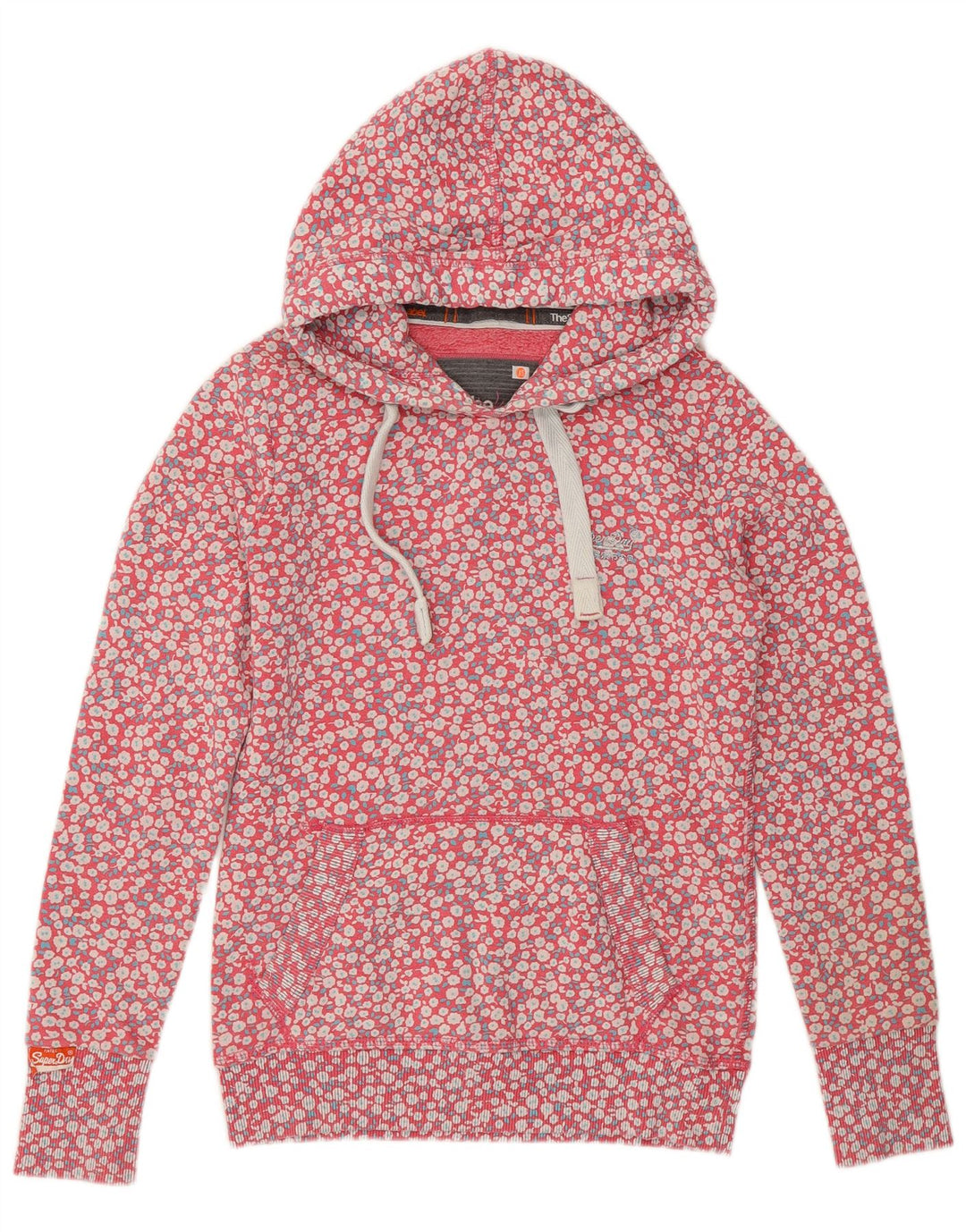 Maglione con cappuccio da donna SUPERDRY UK 6 XS cotone floreale rosa