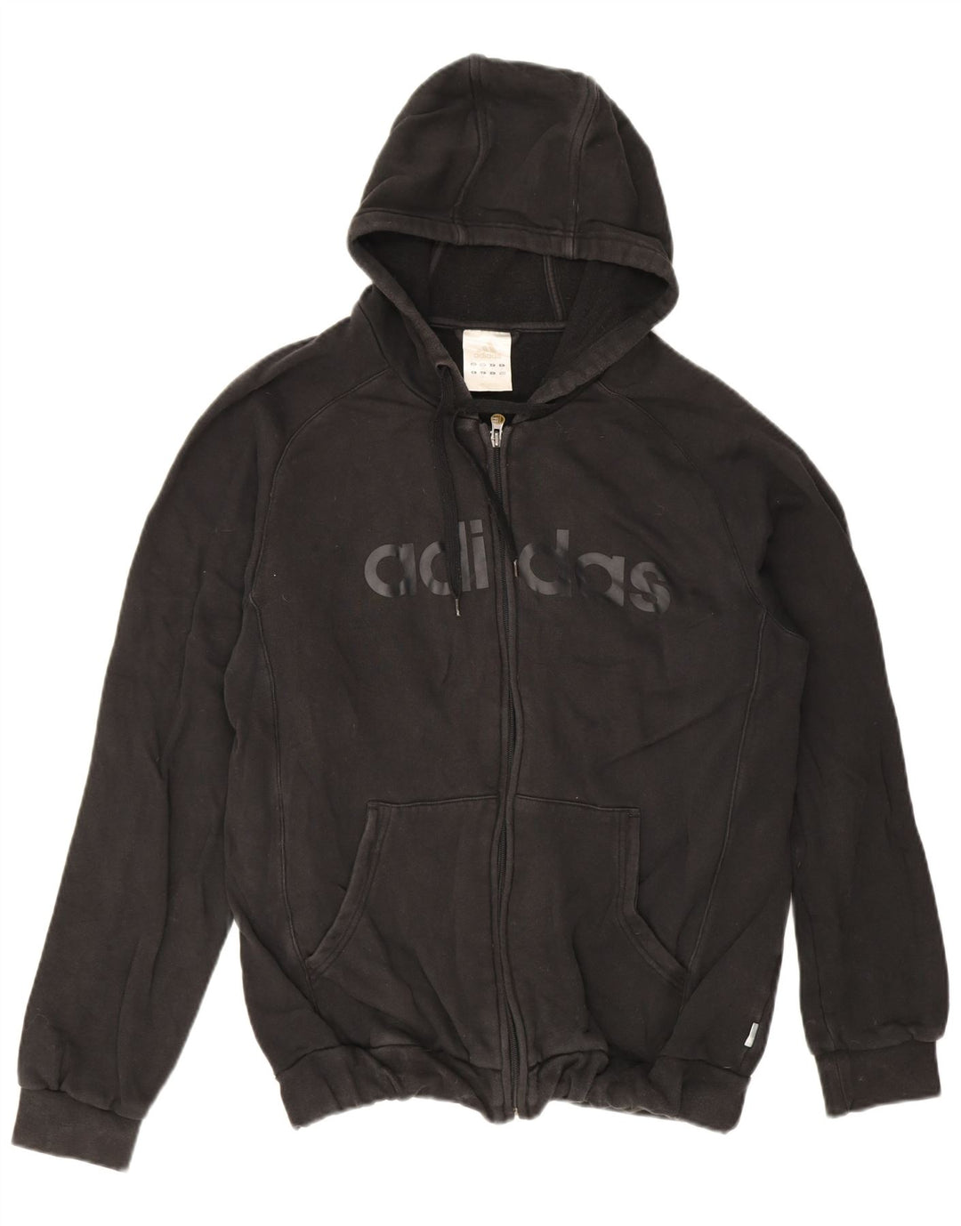 Maglione con cappuccio e zip grafica da uomo Adidas in cotone nero medio