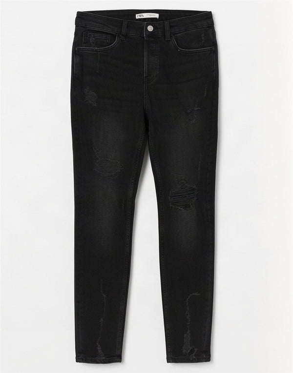 Zara Mens Distressed Skinny Jeans EU 40 Medium W31 L30 Black Cotton