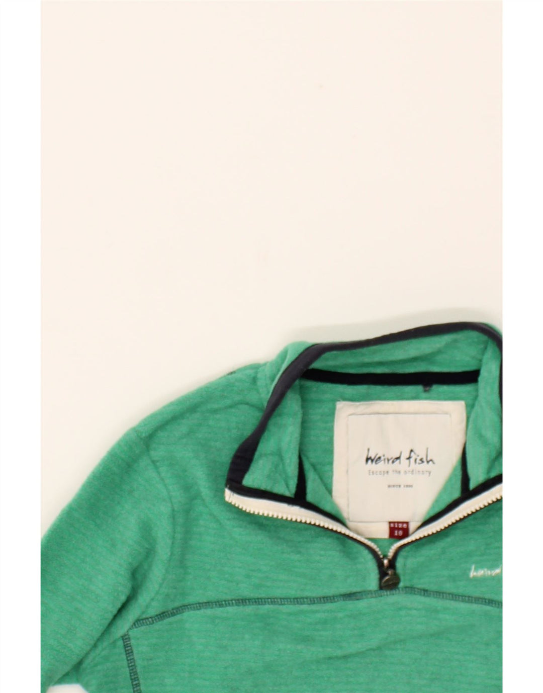 WEIRD FISH Womens Zip Neck Fleece Jumper UK 10 Small Green Polyester Vintage Weird Fish and Second-Hand Weird Fish from Messina Hembry 