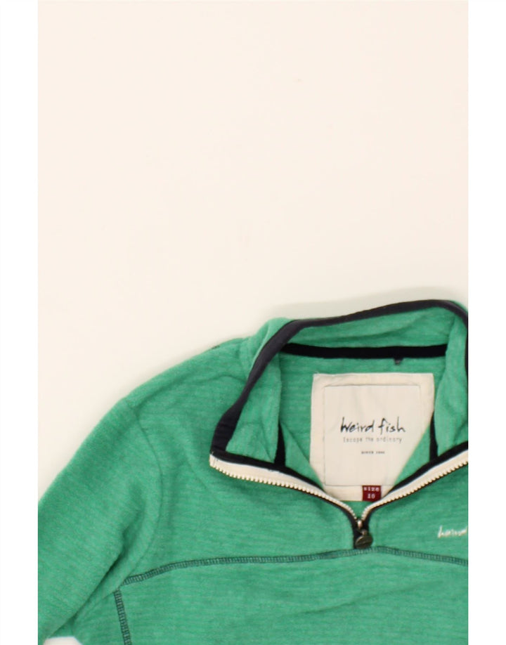 WEIRD FISH Womens Zip Neck Fleece Jumper UK 10 Small Green Polyester Vintage Weird Fish and Second-Hand Weird Fish from Messina Hembry 
