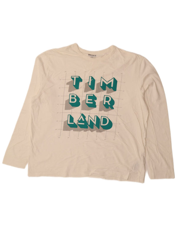 TIMBERLAND Top grafico da uomo a maniche lunghe XL in cotone bianco sporco