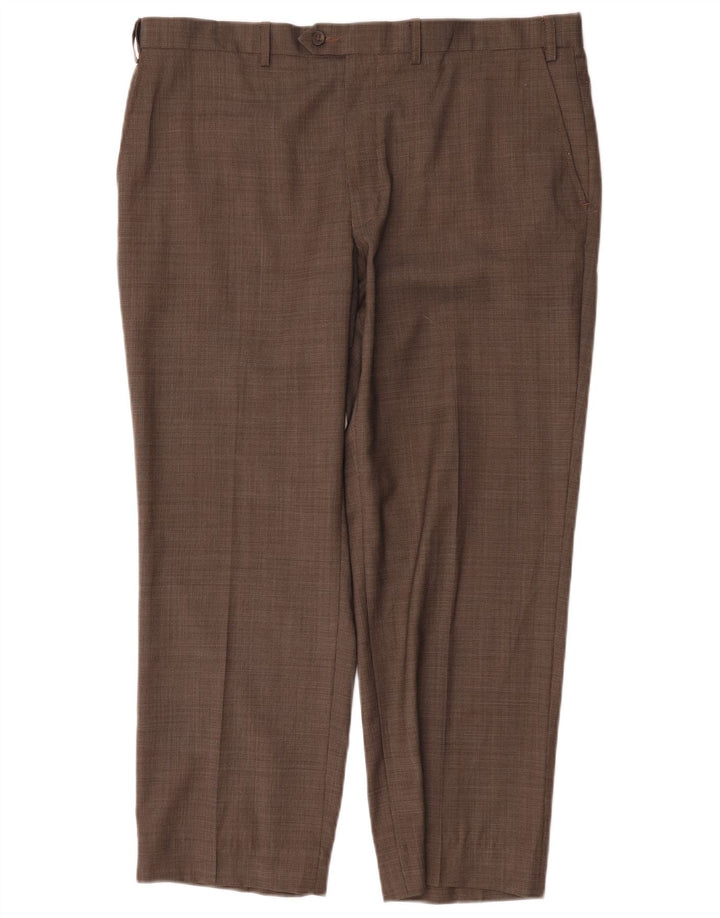 Pantaloni da abito dritti da uomo Marks & Spencer W38 L29 Lana marrone