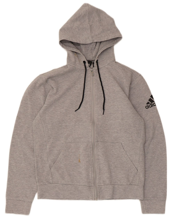 Maglione con cappuccio e zip da uomo Adidas piccolo in cotone chiazzato grigio