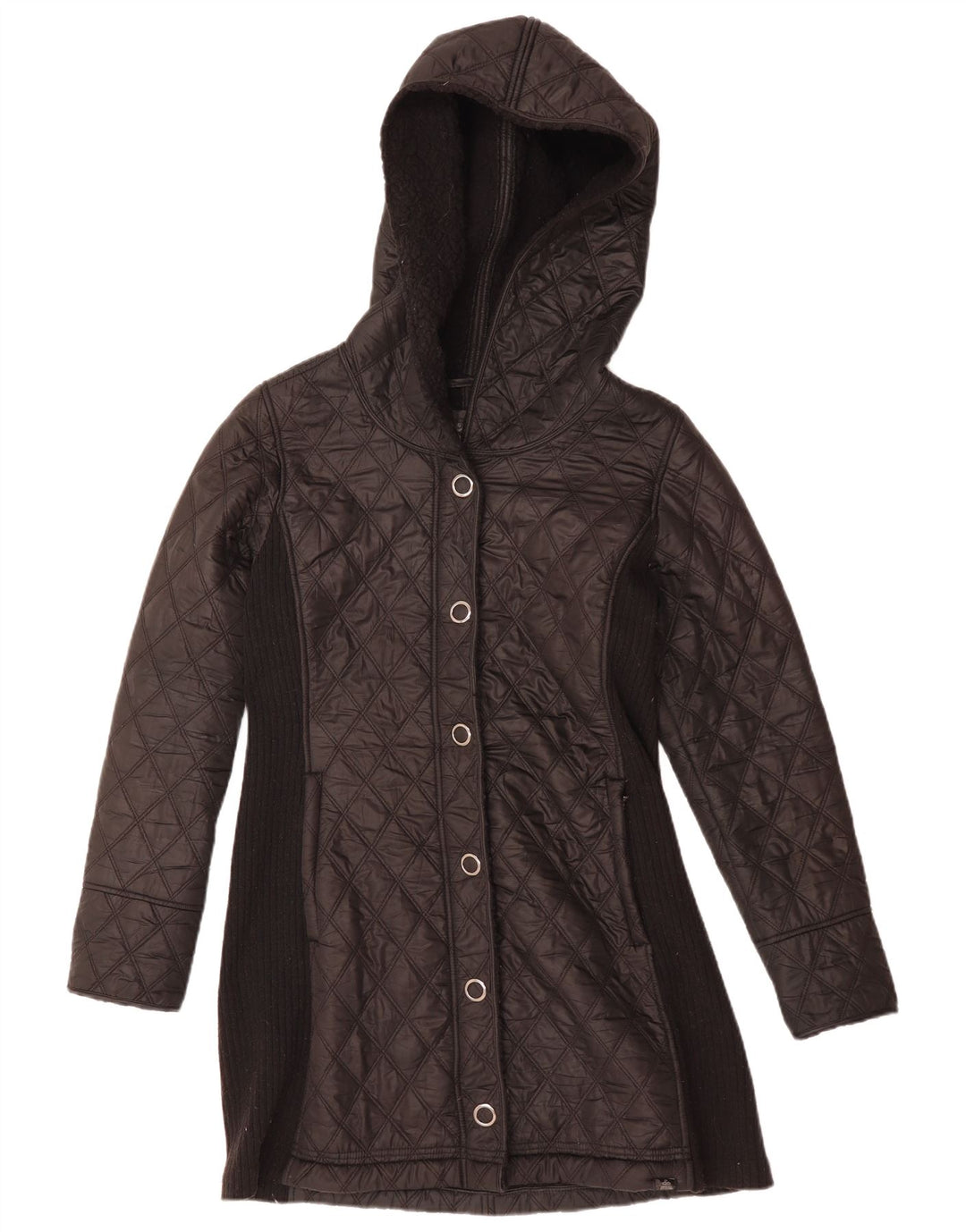 PRANA Womens Hooded Quilted Jacket UK 14 Medium Black Polyester