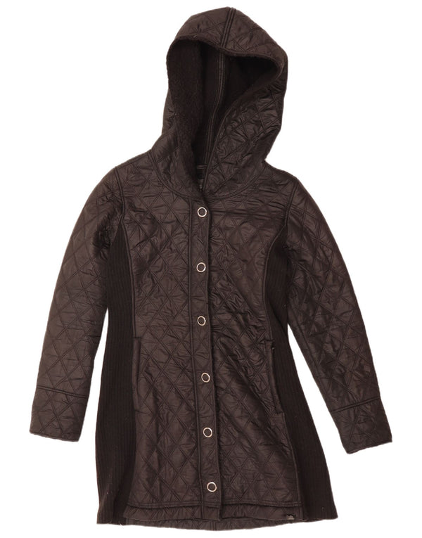 PRANA Womens Hooded Quilted Jacket UK 14 Medium Black Polyester