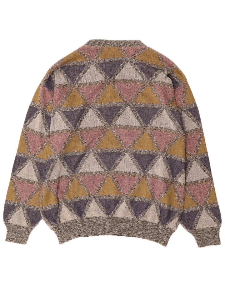 Maglione girocollo da uomo vintage grande a rombi multicolore/diamante