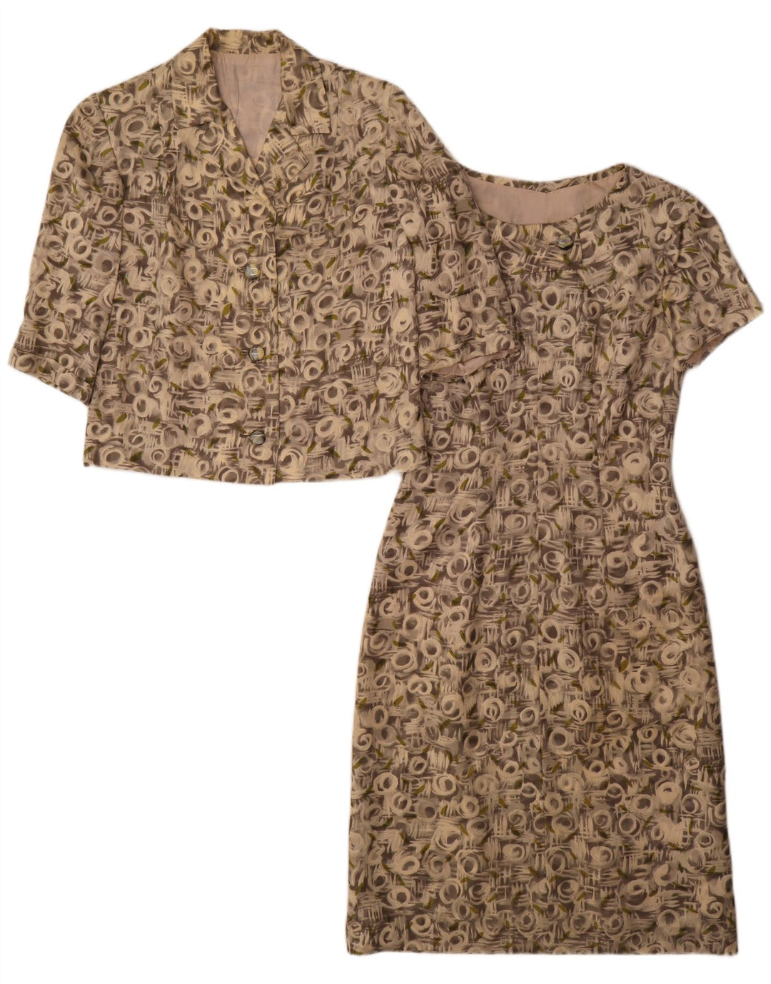 Set da 2 pezzi con maniche a 3/4 e motivo astratto vintage da donna UK 12 Grigio medio