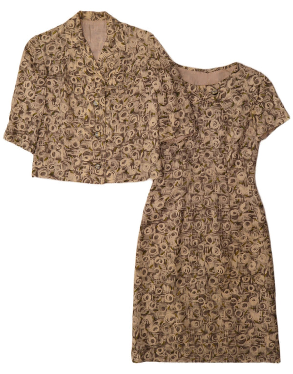 Set da 2 pezzi con maniche a 3/4 e motivo astratto vintage da donna UK 12 Grigio medio