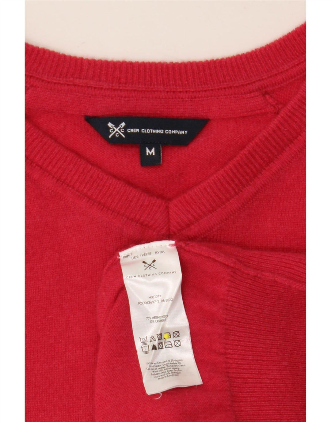 CREW CLOTHING Maglione da uomo con scollo a V in lana merino rosso medio