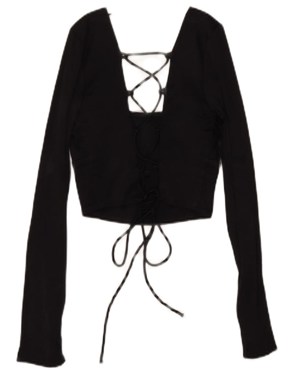 Camicetta corta a maniche lunghe da donna Zara UK 6 XS viscosa nera