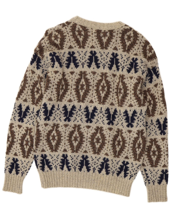 Osh Kosh Maglione da uomo con scollo a barca Maglione grande lana Fair Isle grigia