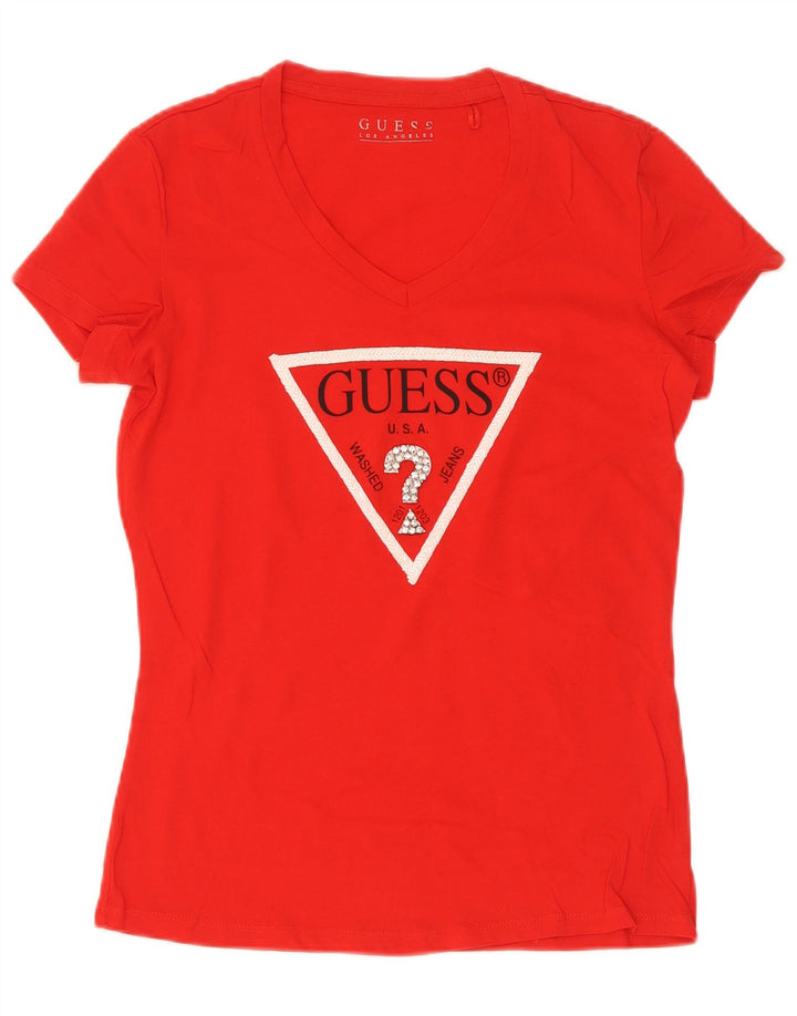 Guess T-shirt grafica da donna Top UK 12 Medium Rosso