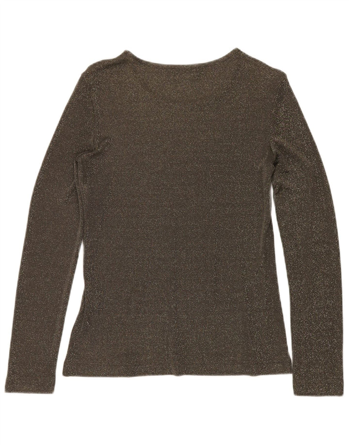 VINTAGE Top da donna a maniche lunghe UK 12 Viscosa screziata verde medio