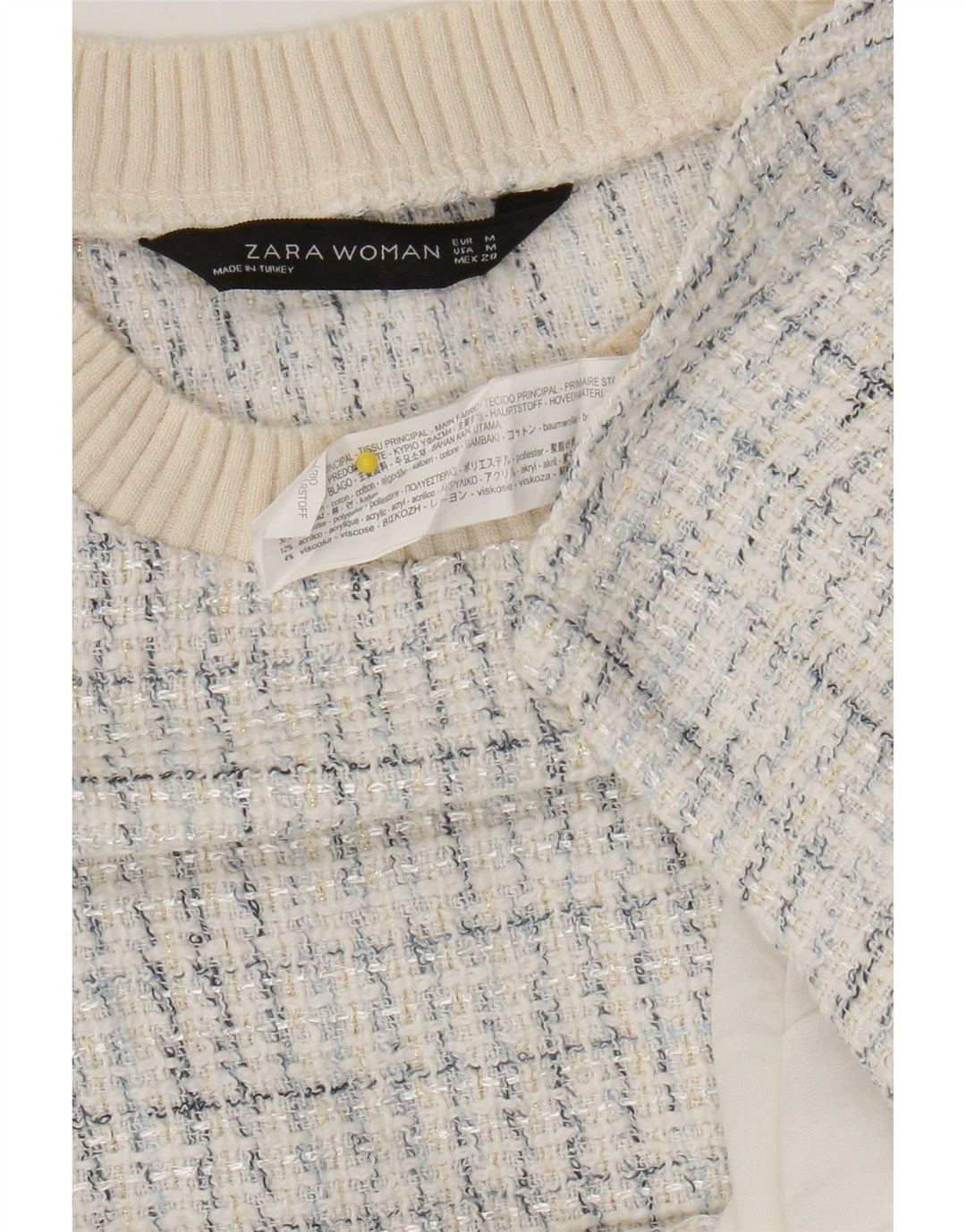 Top in camicetta da donna Zara UK 14 cotone a quadri bianchi medi