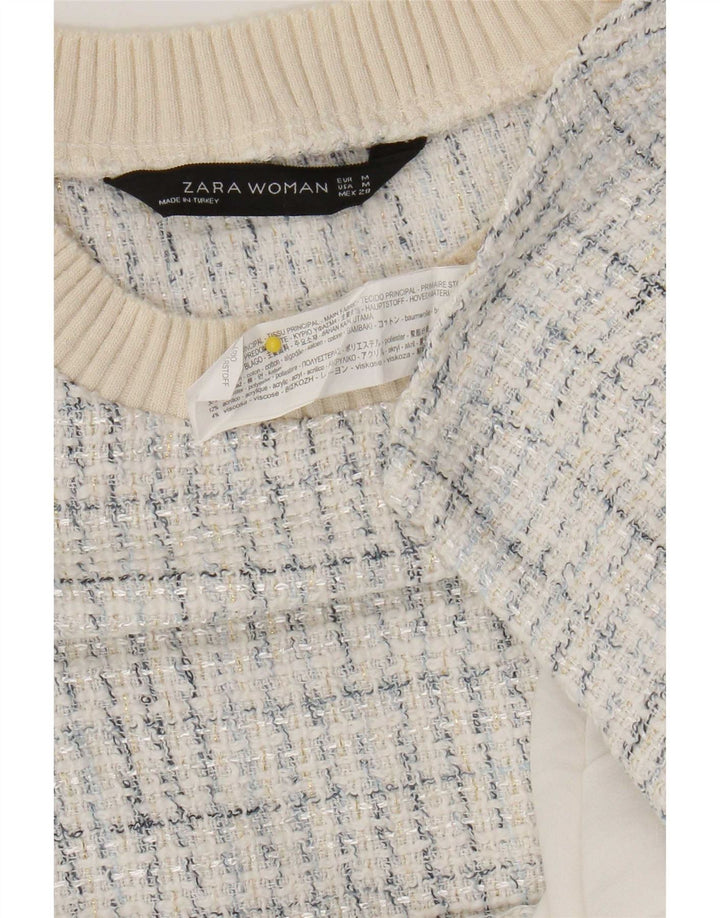 Top in camicetta da donna Zara UK 14 cotone a quadri bianchi medi