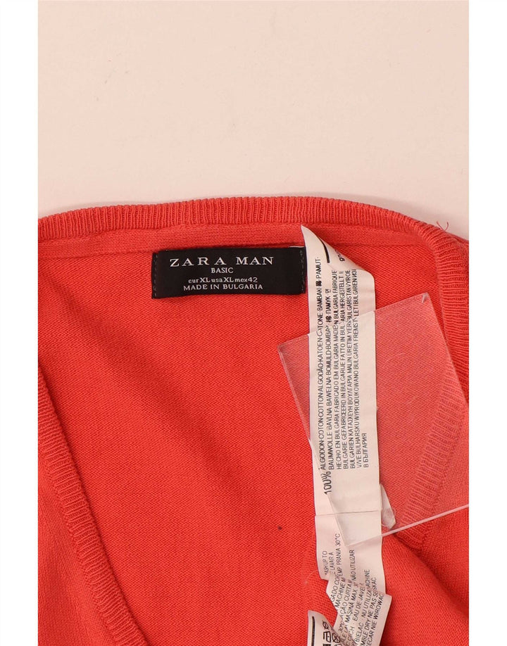 Maglione Zara da uomo con scollo a V XL in cotone rosso