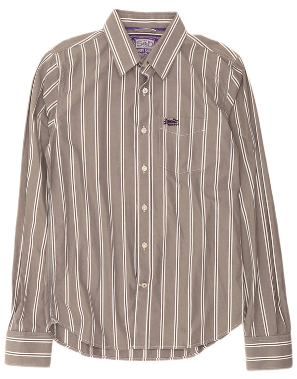 Camicia da uomo Superdry XL in cotone a righe grigie