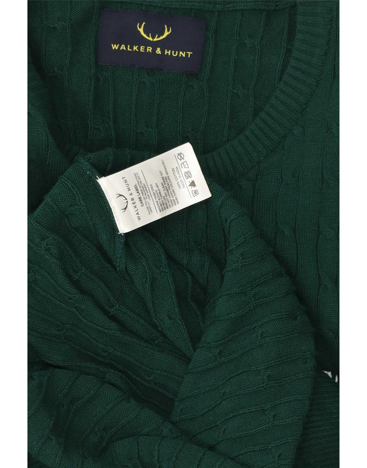 Maglione maglione girocollo da uomo vintage in cotone verde medio