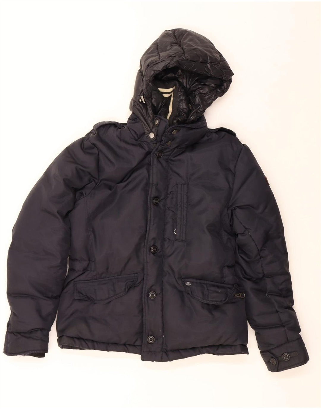SCOTCH & SODA Mens Hooded Padded Jacket UK 38 Medium Navy Blue Polyester