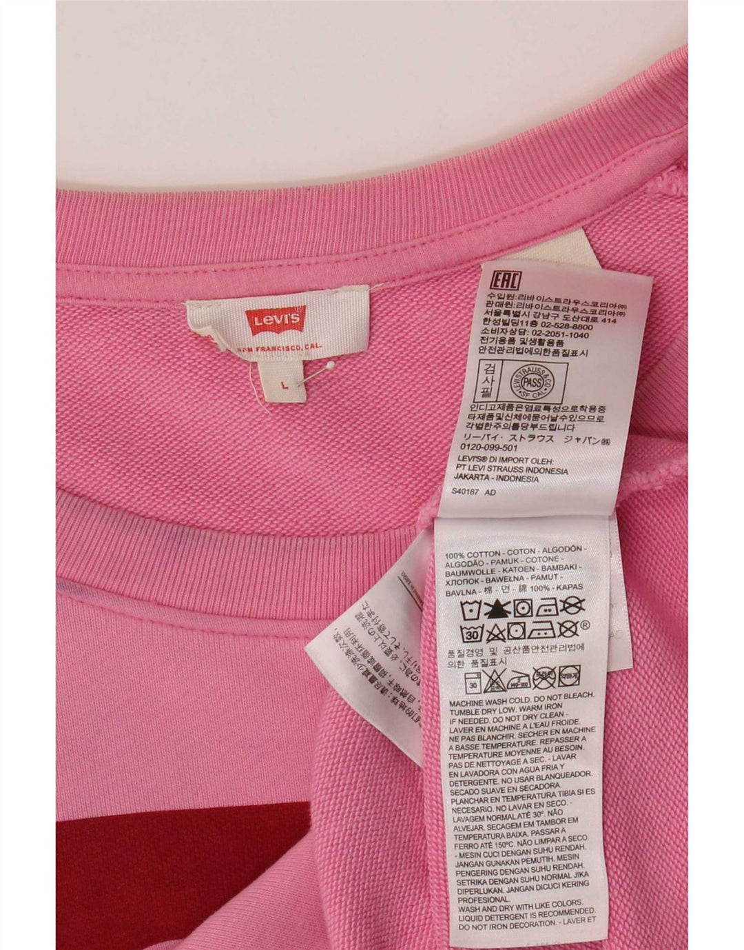 Levi's Donna Felpa Oversize con Grafica Maglione UK 16 Grande Cotone Rosa