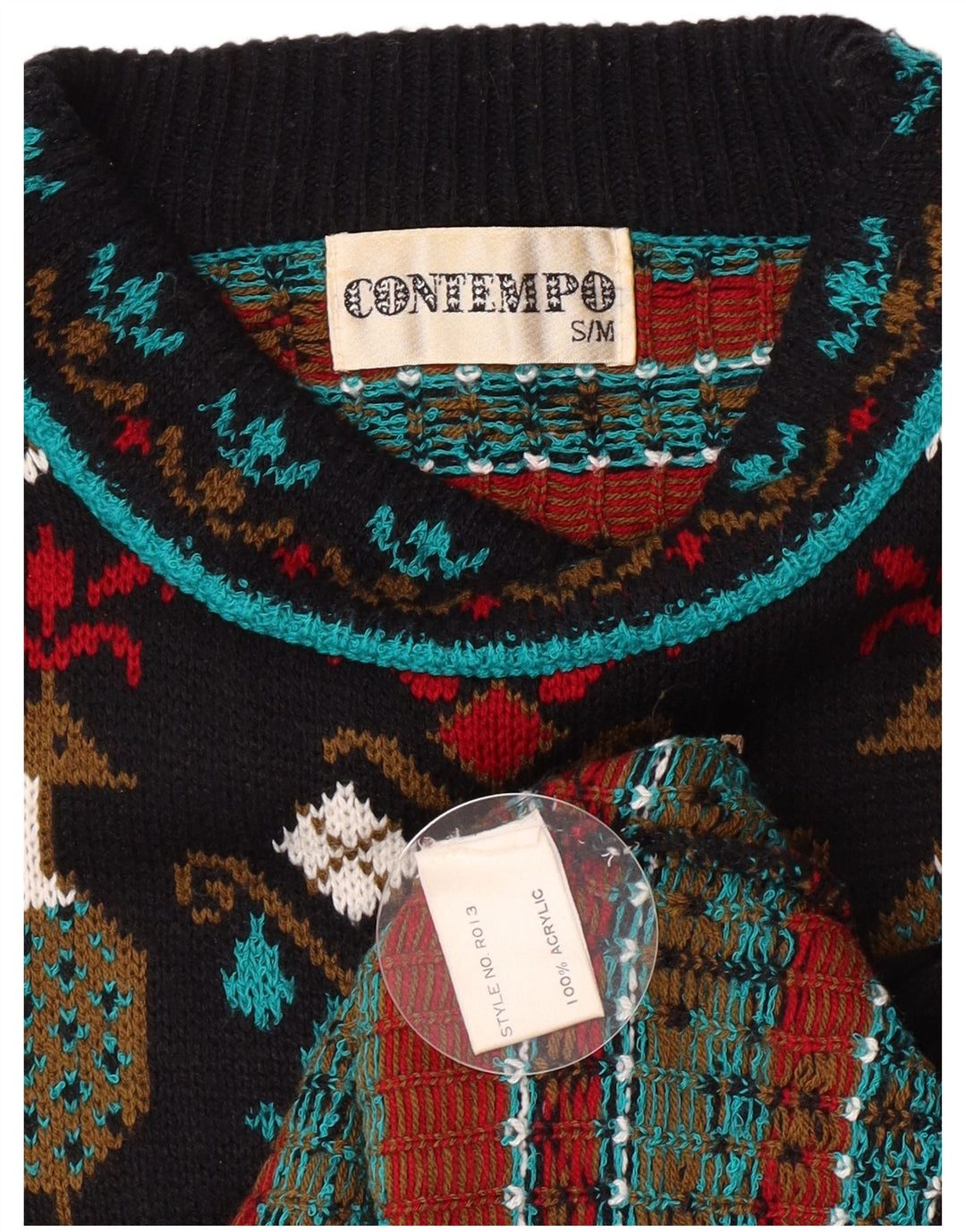 Contempo Maglione da uomo girocollo con motivo astratto girocollo piccolo nero novità