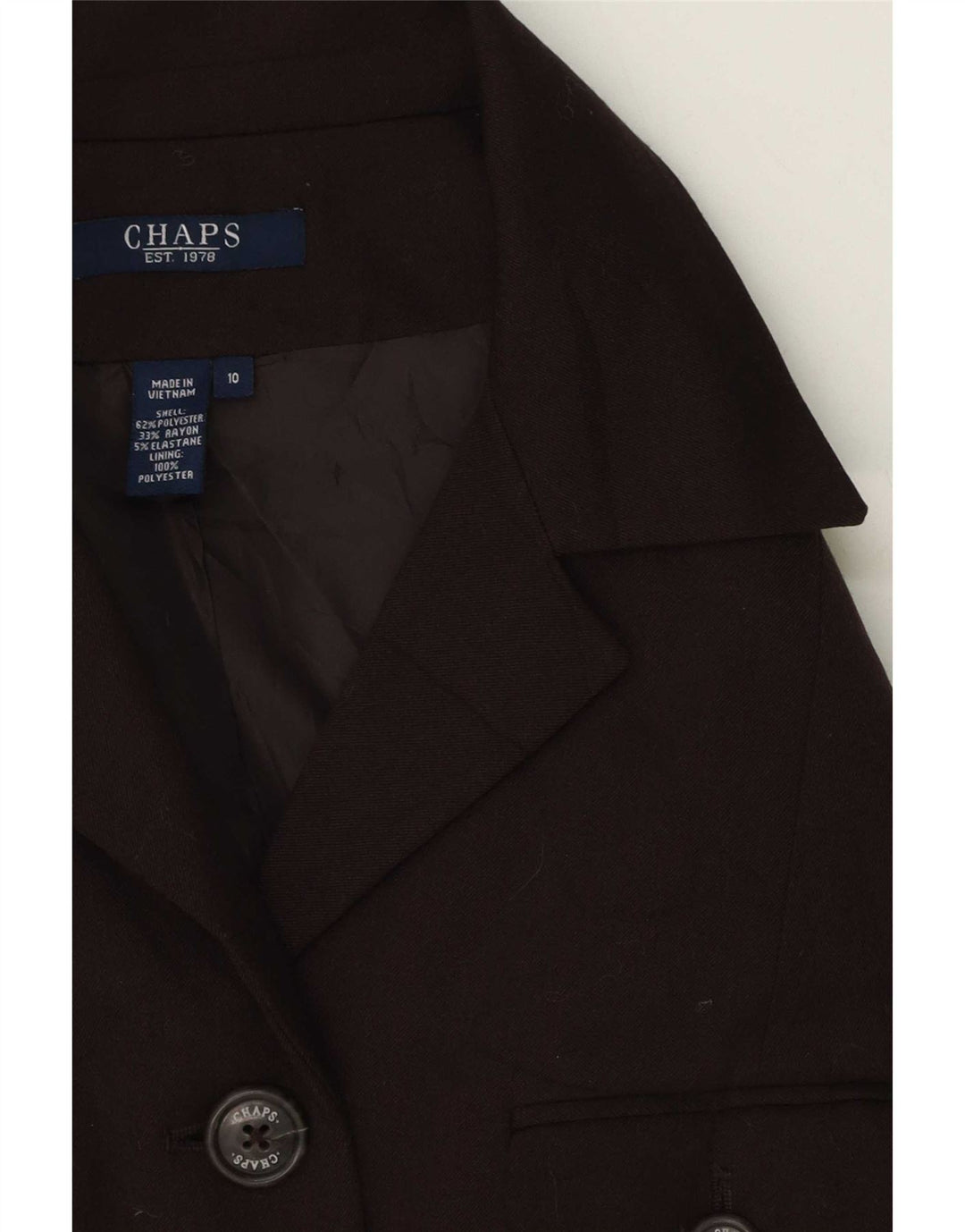 Giacca blazer a 5 bottoni da donna Chaps US 10 grande poliestere marrone
