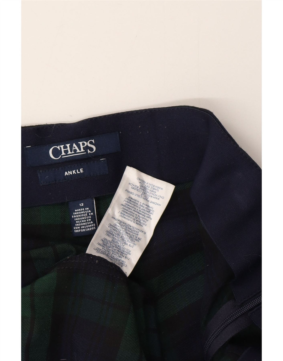 Pantaloni casual a vita alta da donna CHAPS US 12 Large W30 L26 Green Check