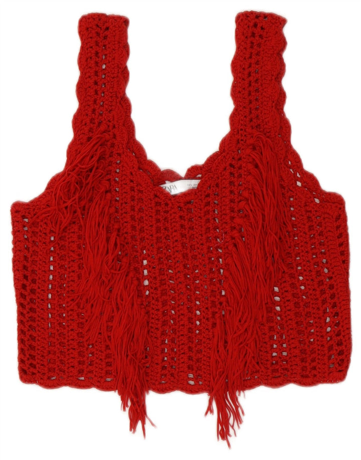Top corto all'uncinetto da donna Zara UK 14 grande rosso