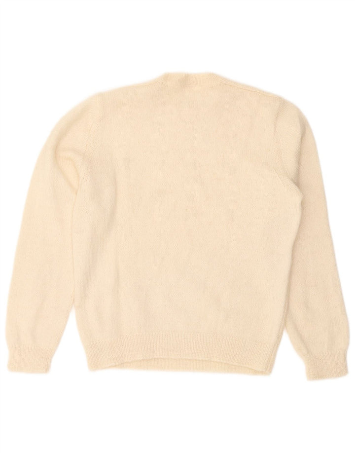 Maglione maglione girocollo da donna vintage UK 14 medio bianco sporco