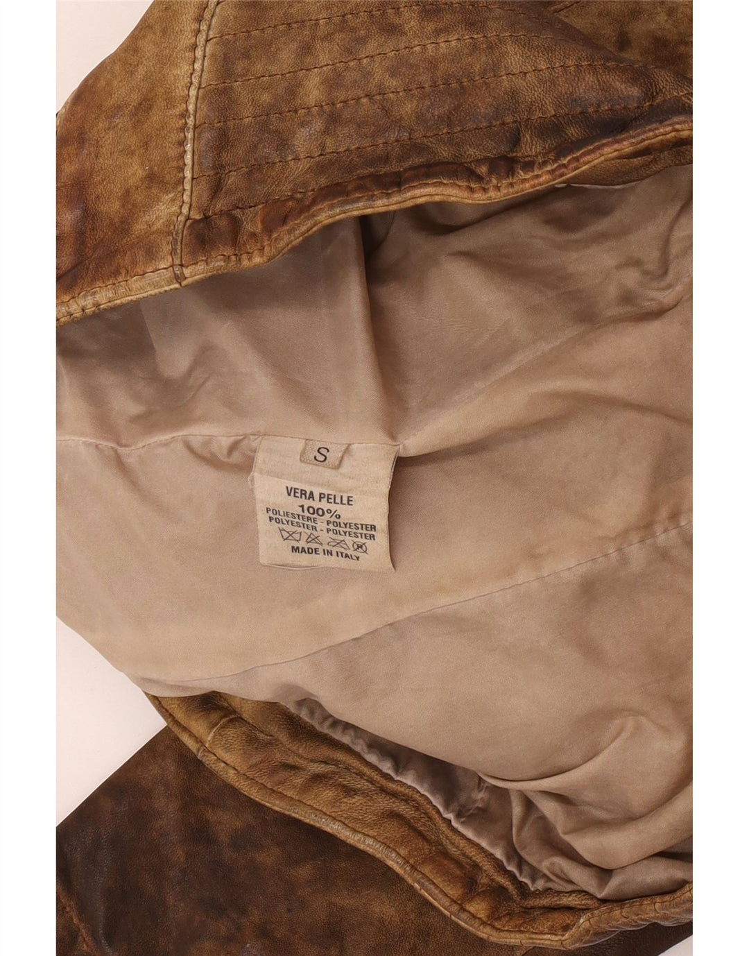 Giacca in pelle corta da donna vintage UK 10 piccola pelle beige