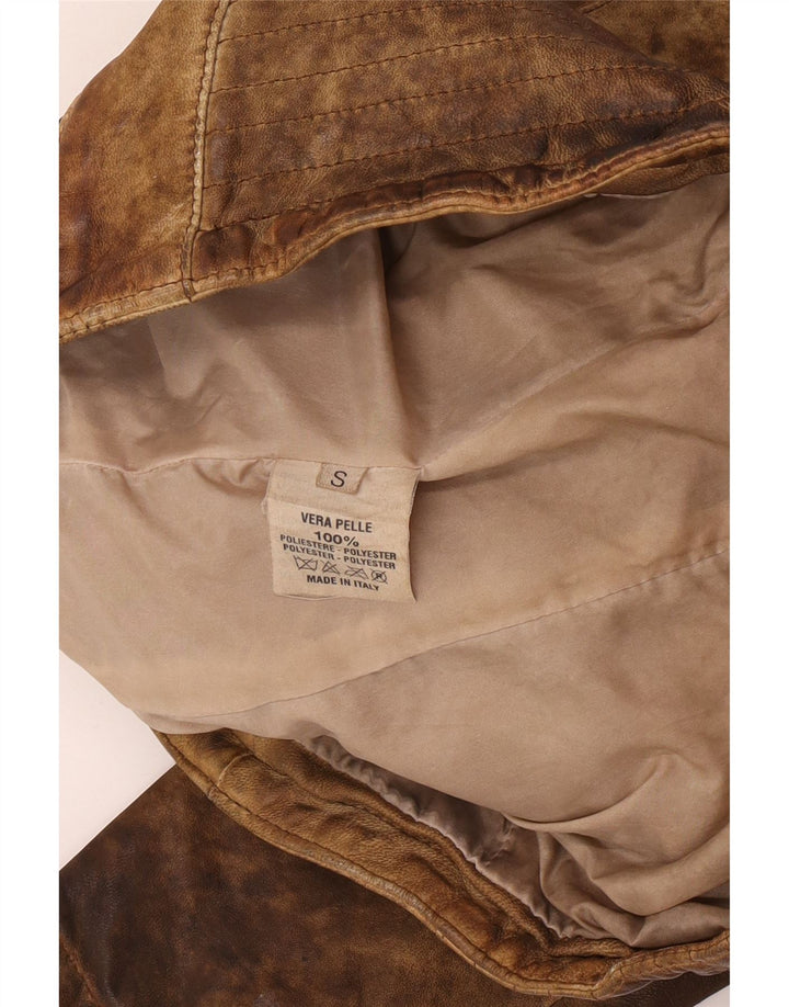 Giacca in pelle corta da donna vintage UK 10 piccola pelle beige