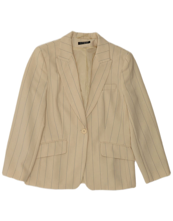 Giacca blazer da donna a 1 bottone Raspberry UK 12 Poliestere a righe beige medio