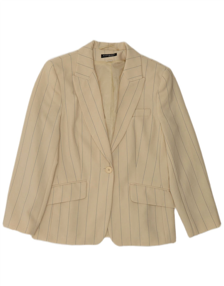 Giacca blazer da donna a 1 bottone Raspberry UK 12 Poliestere a righe beige medio