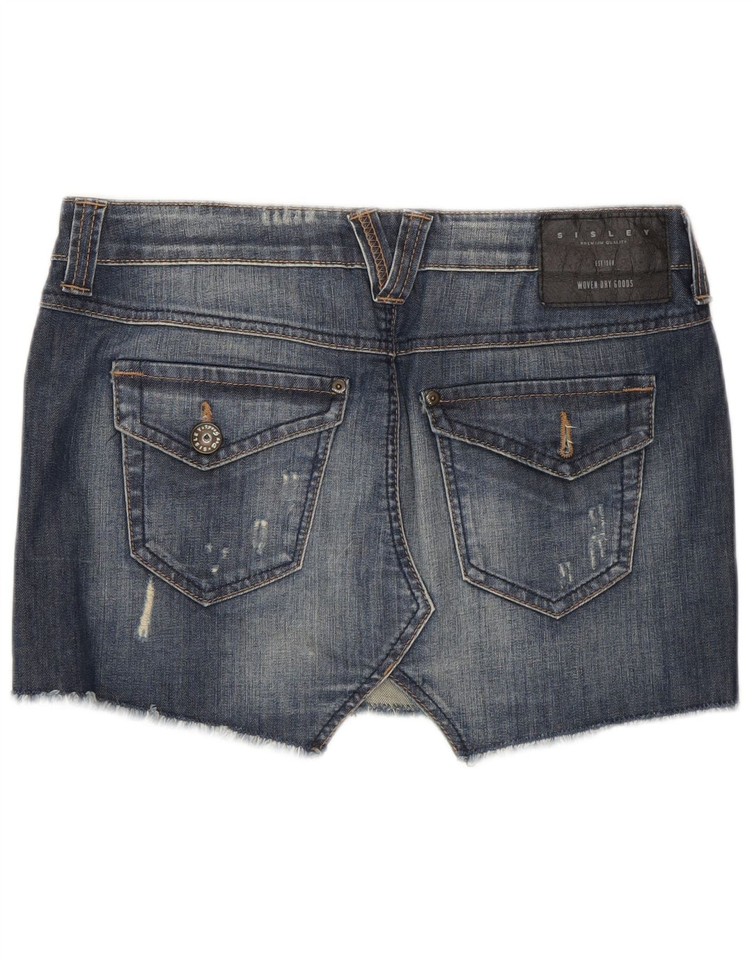 Mini gonna in denim invecchiato da donna Sisley W29 in cotone blu medio