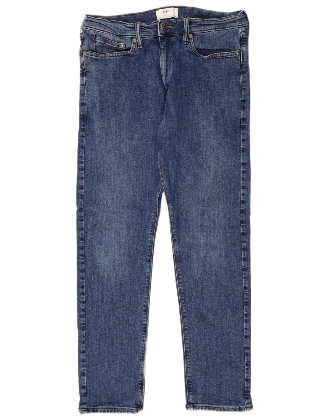 MARKS & SPENCER Jeans slim da uomo W32 L29 Classico in cotone blu
