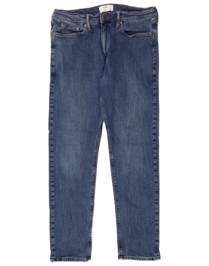 MARKS & SPENCER Jeans slim da uomo W32 L29 Classico in cotone blu