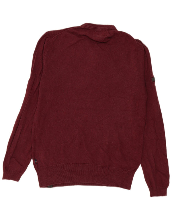 Maglione da uomo con collo a bottoni Superdry piccolo in cotone bordeaux