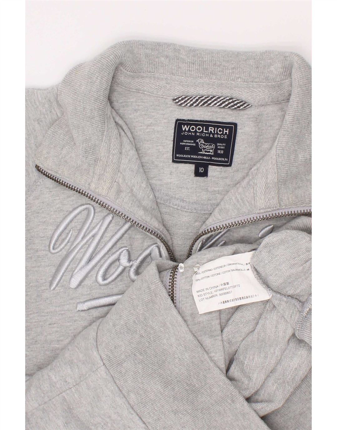 Giacca da ginnastica grafica per ragazzi Woolrich 9-10 anni in cotone grigio screziato