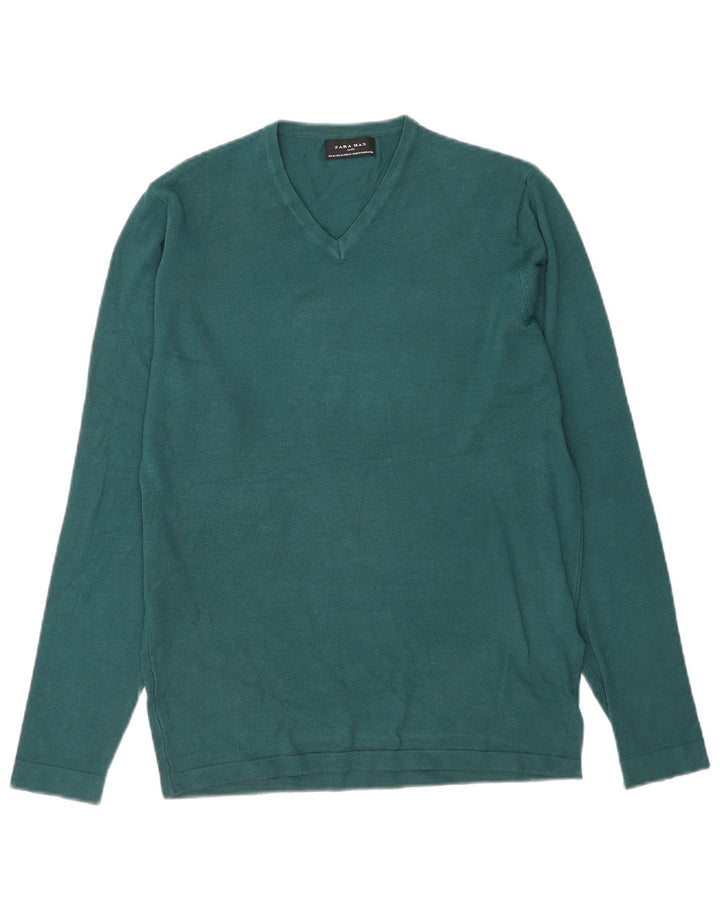 Maglione Zara da uomo con scollo a V verde medio in viscosa