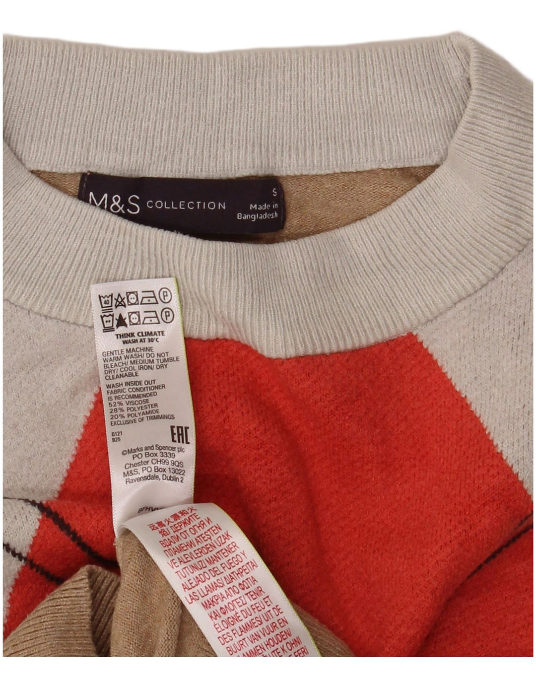Maglione maglione girocollo corto da donna Marks & Spencer UK 10 piccolo multicolore