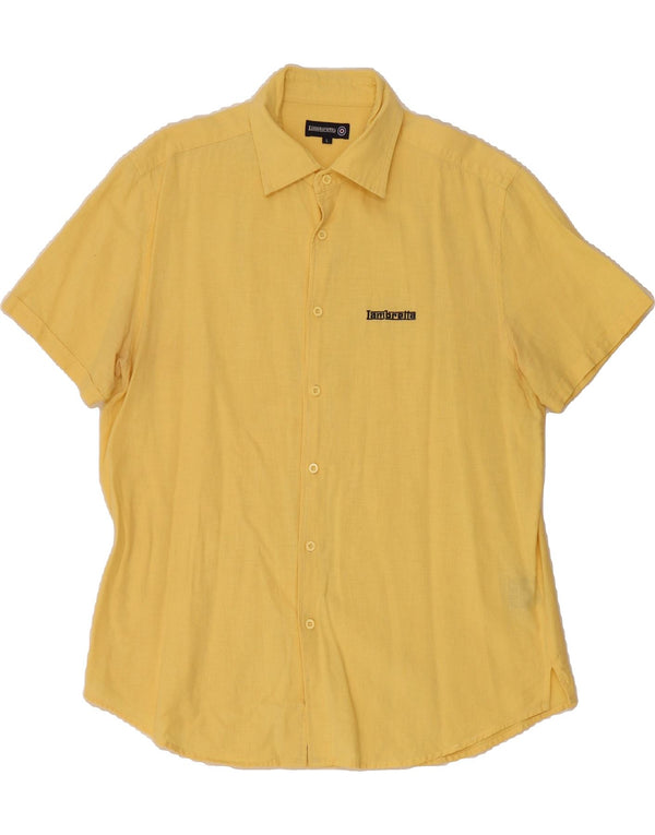 LAMBRETTA Mens Short Sleeve Shirt Large Yellow Linen