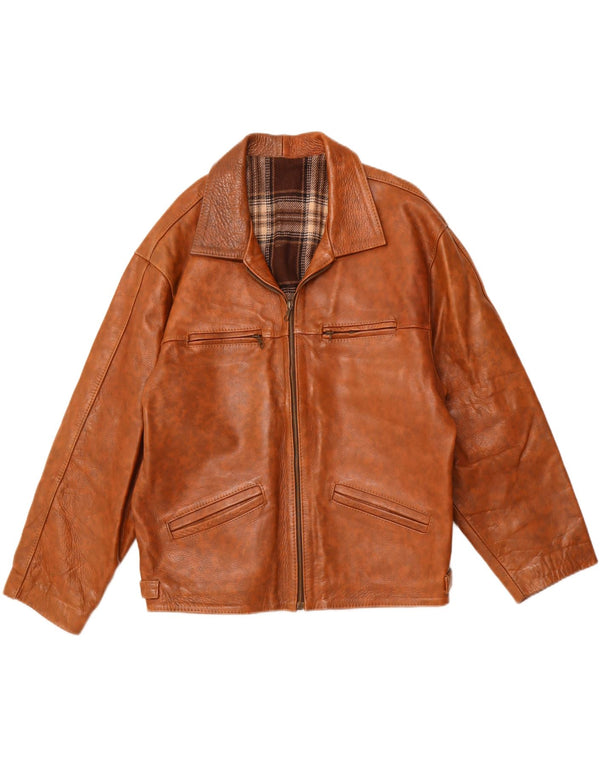 Giacca in pelle vintage da donna UK 18 XL Pelle screziata marrone