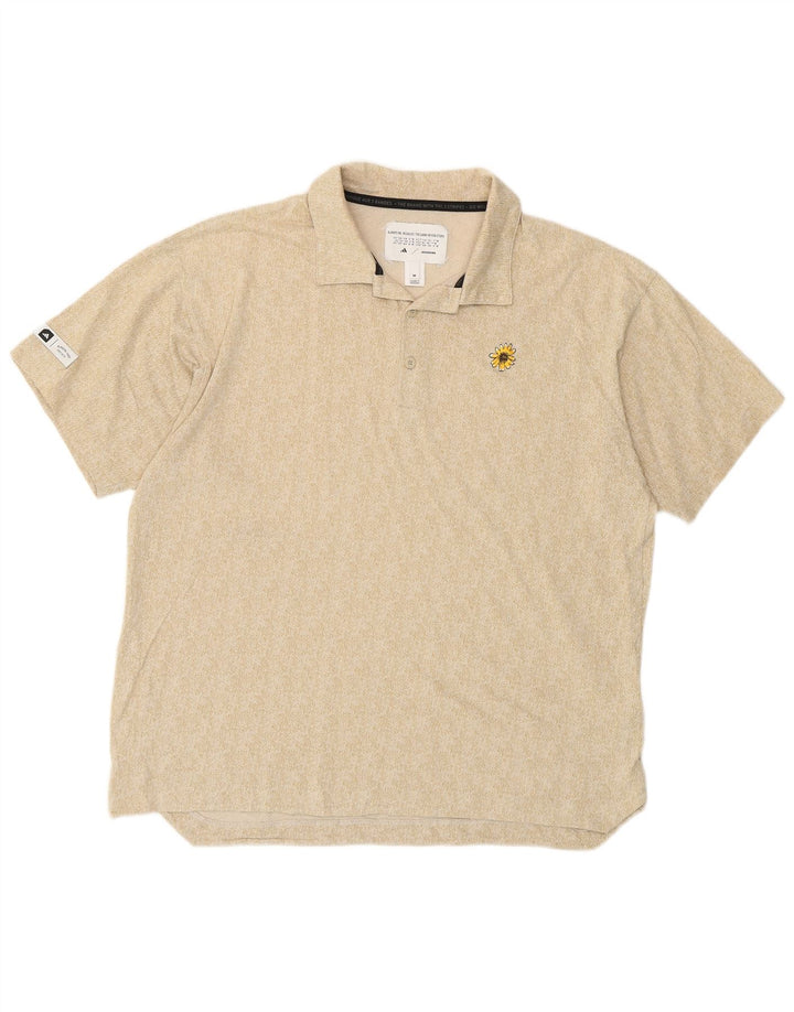Polo Adidas da uomo a tre strisce in cotone screziato beige medio