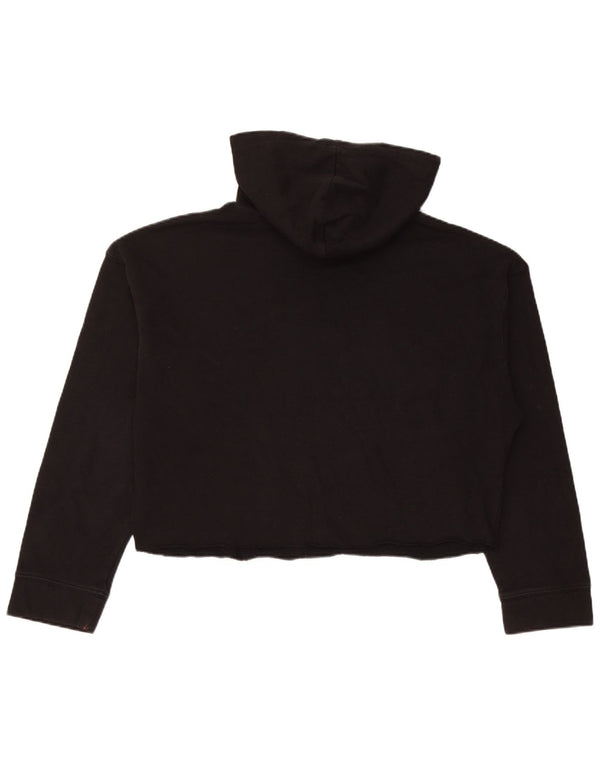 Zara Womens Oversized Crop Graphic Hoodie Jumper UK 10 Small Black Cotton