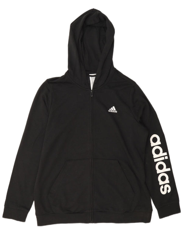 Felpa con cappuccio con zip grafica Adidas da uomo grande in cotone nero