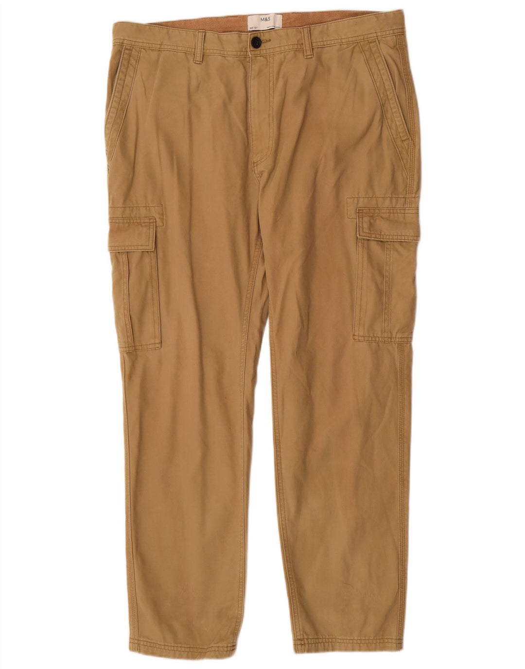 Pantaloni cargo dritti da uomo Marks & Spencer W38 L31 cotone marrone