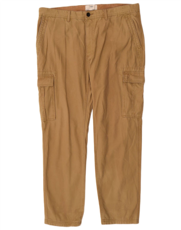 Pantaloni cargo dritti da uomo Marks & Spencer W38 L31 cotone marrone