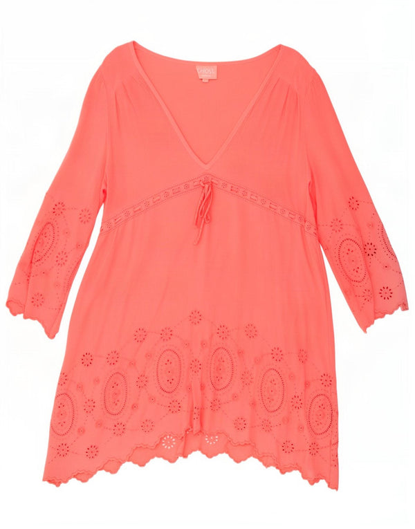Ghost Abito tunica da donna con maniche a 3/4 UK 16 Large Pink Floral Viscose